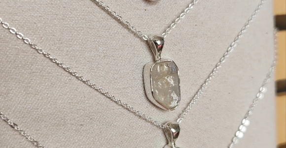 Moonstone Raw Sterling Silver Necklace